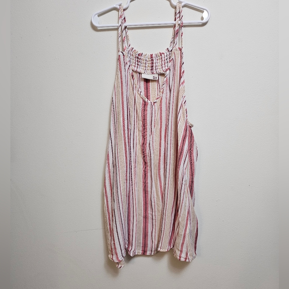SO V neck tank top double strap smocked back stripes size large - Picture 1 of 4